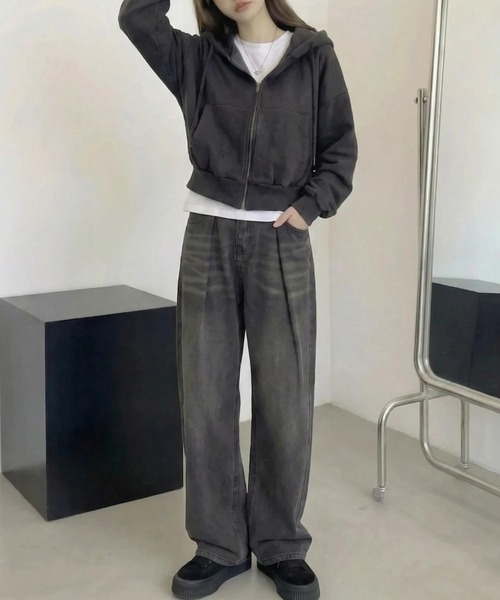 cammie(キャミー)の「ボリュームスリーブショートパーカー(パーカー・レディース・グレー/ブラック/オートミール・M/L)」の6枚目の写真