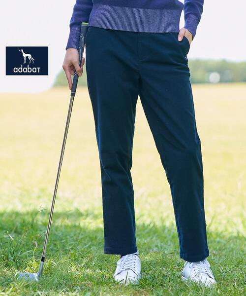 新品タグ付　アダバット　ストレッチ　ゴルフパンツ　ロゴ刺繍　ネイビー　Dカン付 セール】【ADABAT NAVY】ドビースウェードスストレッチパンツ（その他