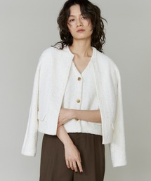 韓国♡お嬢様ツイードジャケット ふわふわ カーディガン秋冬新品ホワイト ブラック 新品 韓流スター ♡白ツィードスリムジャケット 大人女子