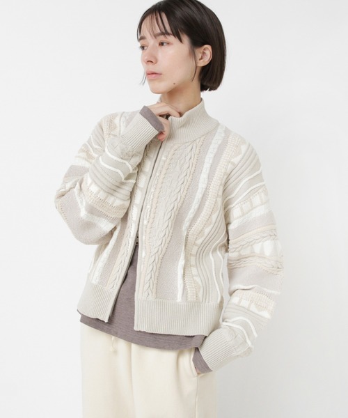 RNA-N(アールエヌエーエヌ)の「K2731 3DニットZIP UPカーデ(カーディガン/ボレロ・レディース・グレー×サックスブルー/ナチュラル/ブラック・FREE)」の3枚目の写真