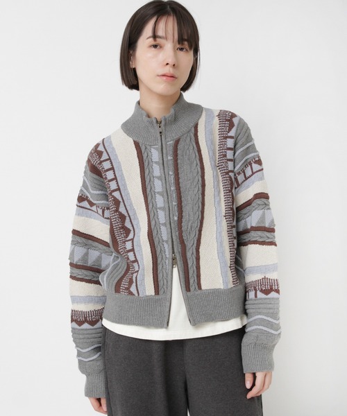 RNA-N(アールエヌエーエヌ)の「K2731 3DニットZIP UPカーデ(カーディガン/ボレロ・レディース・グレー×サックスブルー/ナチュラル/ブラック・FREE)」の20枚目の写真