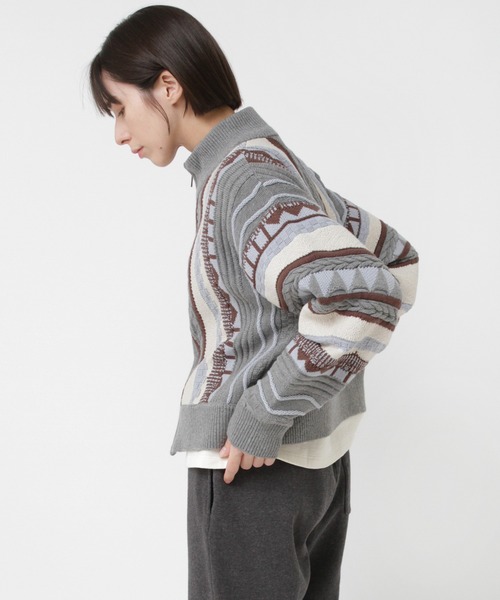 RNA-N(アールエヌエーエヌ)の「K2731 3DニットZIP UPカーデ(カーディガン/ボレロ・レディース・グレー×サックスブルー/ナチュラル/ブラック・FREE)」の21枚目の写真