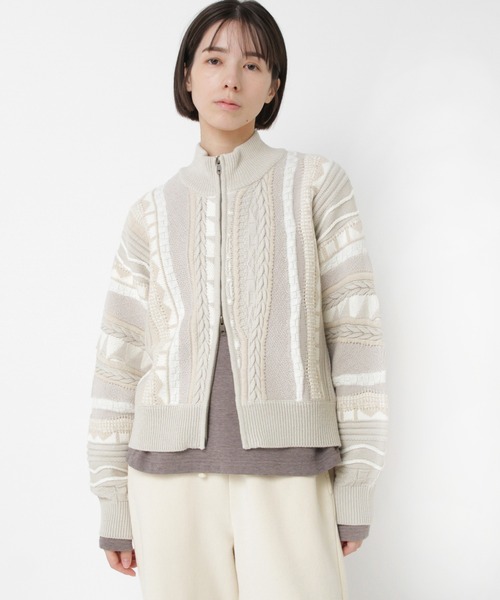RNA-N(アールエヌエーエヌ)の「K2731 3DニットZIP UPカーデ(カーディガン/ボレロ・レディース・グレー×サックスブルー/ナチュラル/ブラック・FREE)」の8枚目の写真
