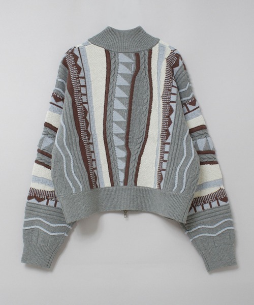 RNA-N(アールエヌエーエヌ)の「K2731 3DニットZIP UPカーデ(カーディガン/ボレロ・レディース・グレー×サックスブルー/ナチュラル/ブラック・FREE)」の5枚目の写真