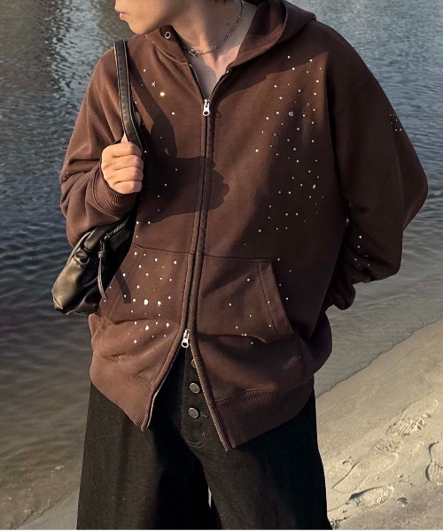 Rhinestone zip hoodie / ラインストーンジップフーディ（パーカー