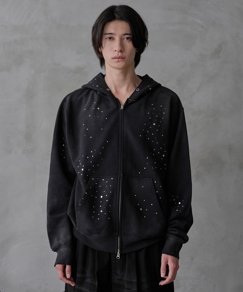 Rhinestone zip hoodie / ラインストーンジップフーディ（パーカー