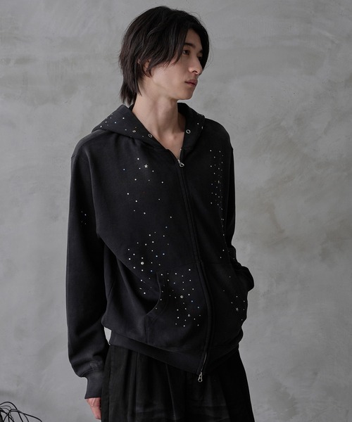 EPNK（イーピーエヌケー）の「Rhinestone zip hoodie / ラインストーンジップフーディ（パーカー・メンズ・ブラウン/ブラック・MEDIUM/LARGE）」の7枚目の写真