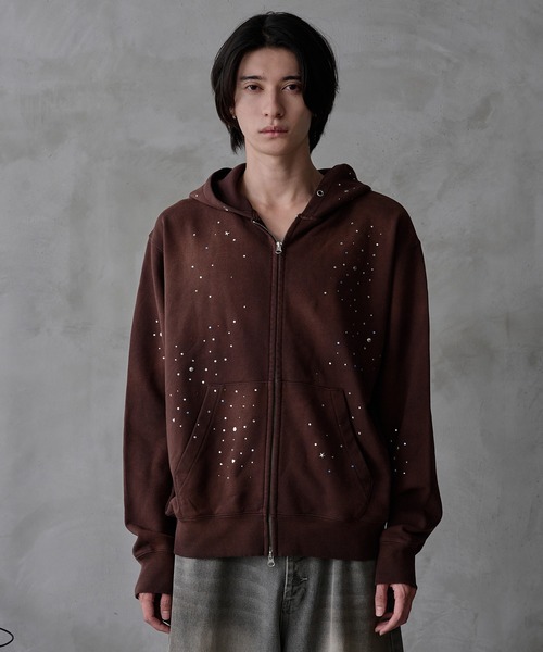 セール】Rhinestone zip hoodie / ラインストーンジップフーディ