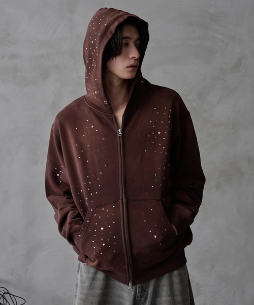 Rhinestone zip hoodie / ラインストーンジップフーディ（パーカー