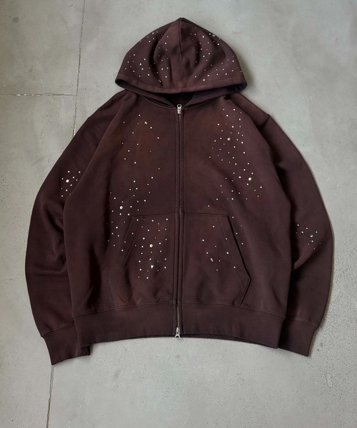 セール】Rhinestone zip hoodie / ラインストーンジップフーディ