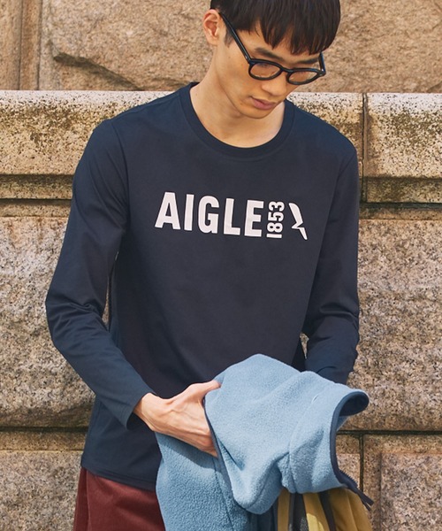 AIGLE(エーグル)の「UVカット ロングスリーブロゴTシャツ RP(Tシャツ/カットソー・メンズ・ダークネイビー/ホワイト/ブラック・L/S/M)」の1枚目の写真