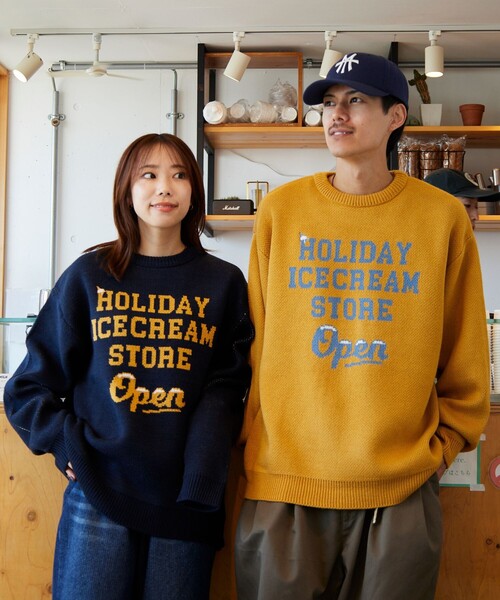 トップス OFFICE HOLIDAY CREW NECK SWEATSHIRT 2509IB1]Workers(ワーカーズ) Cotton Saddle Shoulder Sweater