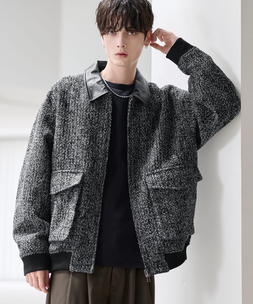 ETELIO(エテリオ)のウール混ツイード切り替えダブルジップジャケット(その他アウター)