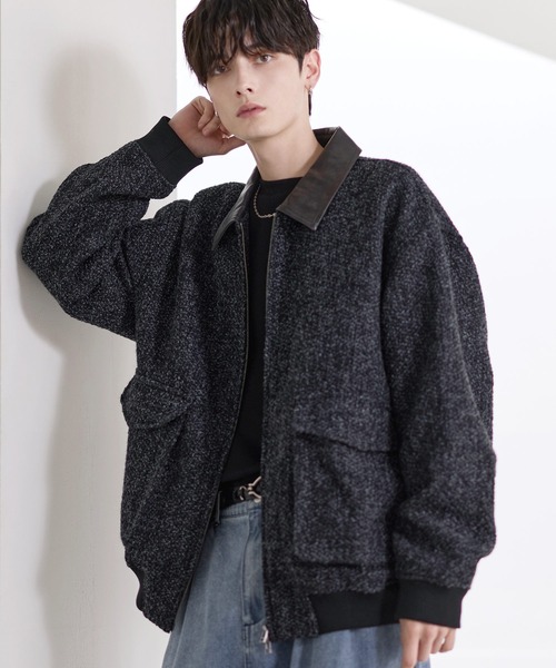 ETELIO（エテリオ）の「ウール混ツイード切り替えダブルジップジャケット（その他アウター・メンズ・グレー/ブラック/ブラウン/ブラック系・S/M/L/XL）」の8枚目の写真