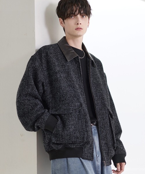 ETELIO（エテリオ）の「ウール混ツイード切り替えダブルジップジャケット（その他アウター・メンズ・グレー/ブラック/ブラウン/ブラック系・S/M/L/XL）」の9枚目の写真