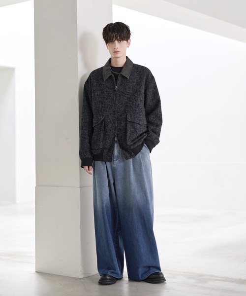 ETELIO（エテリオ）の「ウール混ツイード切り替えダブルジップジャケット（その他アウター・メンズ・グレー/ブラック/ブラウン/ブラック系・S/M/L/XL）」の11枚目の写真