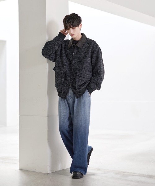 ETELIO（エテリオ）の「ウール混ツイード切り替えダブルジップジャケット（その他アウター・メンズ・グレー/ブラック/ブラウン/ブラック系・S/M/L/XL）」の13枚目の写真