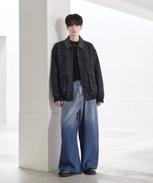 ETELIO（エテリオ）の「ウール混ツイード切り替えダブルジップジャケット（その他アウター・メンズ・グレー/ブラック/ブラウン/ブラック系・S/M/L/XL）」の14枚目の写真