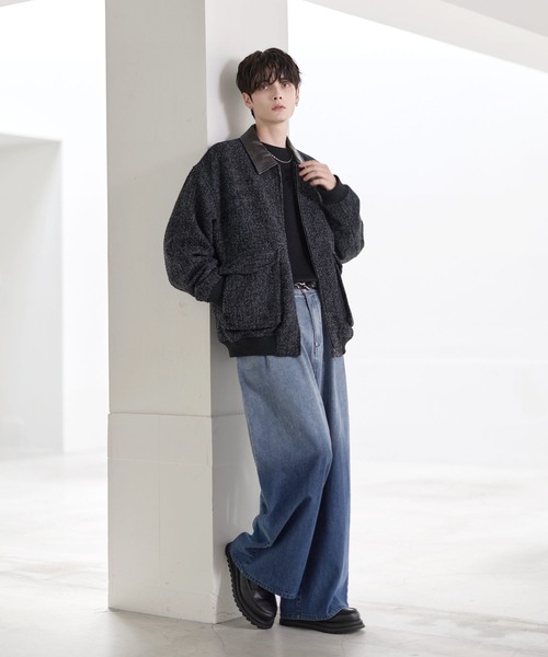 ETELIO（エテリオ）の「ウール混ツイード切り替えダブルジップ