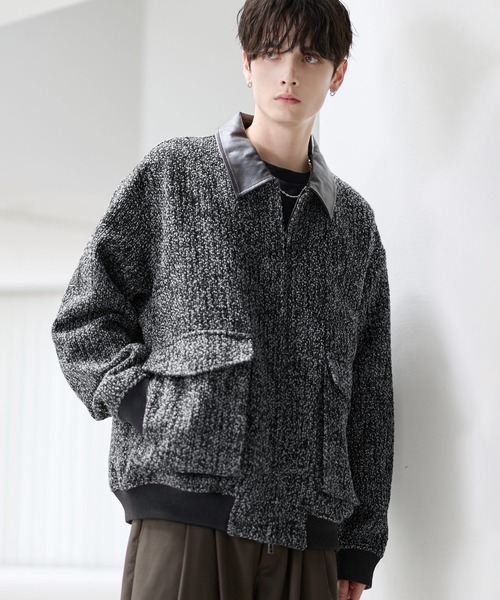 ウール混ツイード切り替えダブルジップジャケット（その他アウター
