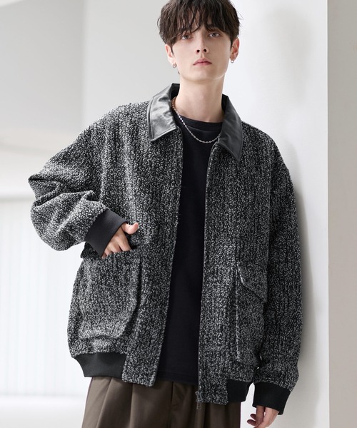 ETELIO（エテリオ）の「ウール混ツイード切り替えダブルジップジャケット（その他アウター・メンズ・グレー/ブラック/ブラウン/ブラック系・S/M/L/XL）」の18枚目の写真