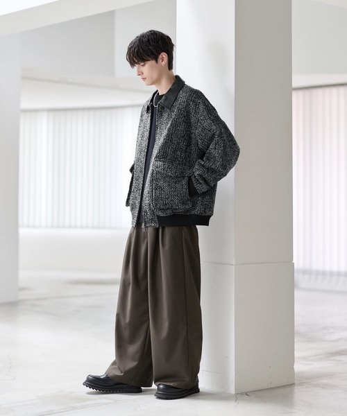 ウール混ツイード切り替えダブルジップジャケット（その他アウター