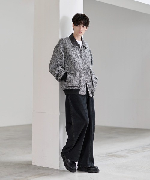 ウール混ツイード切り替えダブルジップジャケット（その他アウター