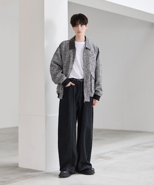 ウール混ツイード切り替えダブルジップジャケット（その他アウター