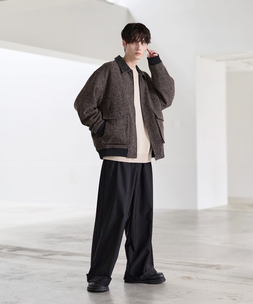 ウール混ツイード切り替えダブルジップジャケット（その他アウター