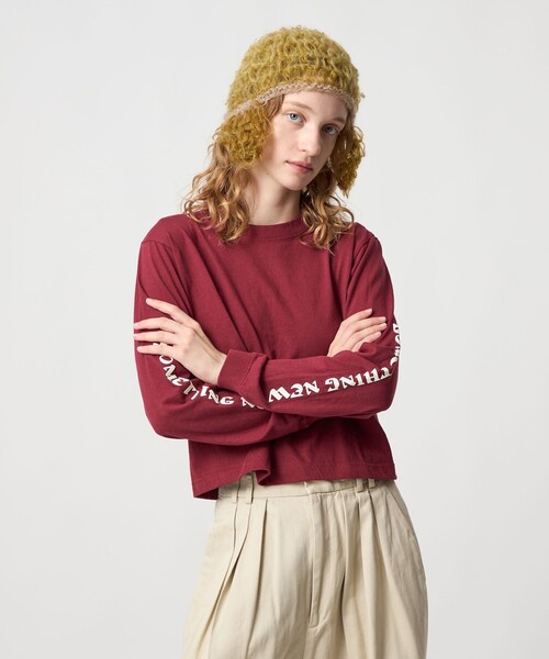 6（ロク）の「＜6(ROKU)＞SOMEHTING NEW ロングスリーブTシャツ（Tシャツ/カットソー・レディース・ホワイト/ワイン・S/L）」の4枚目の写真