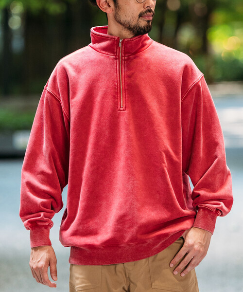 FREAK'S STORE(フリークスストア)の「HEAVY WEIGHT HALF ZIP PIGMENT SWT 13oz/ヘビーウェイト ピグメント加工 ハーフジップ スウェット/13オンス/リラックスフィット(スウェット・メンズ・チャコールグレー/ワインレッド/オリーブ・MEDIUM/SMALL/LARGE)」の4枚目の写真