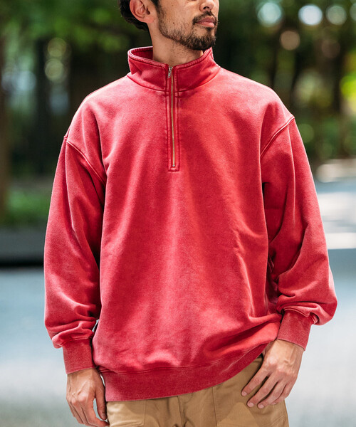 FREAK'S STORE(フリークスストア)の「HEAVY WEIGHT HALF ZIP PIGMENT SWT 13oz/ヘビーウェイト ピグメント加工 ハーフジップ スウェット/13オンス/リラックスフィット(スウェット・メンズ・チャコールグレー/ワインレッド/オリーブ・MEDIUM/SMALL/LARGE)」の6枚目の写真
