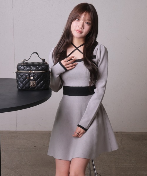 LIPSERVICE リップサービス バックリボンバイカラーフレアワンピース バックリボンバイカラーフレアワンピース（ワンピース）｜LIPSERVICE