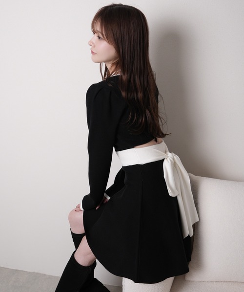 バックリボンバイカラーフレアワンピース（ワンピース）｜LIPSERVICE