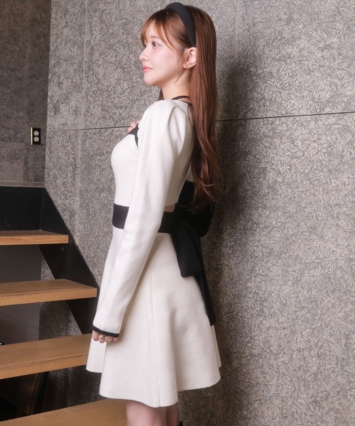 バックリボンバイカラーフレアワンピース（ワンピース）｜LIPSERVICE