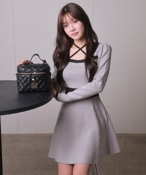 セール】バックリボンバイカラーフレアワンピース（ワンピース