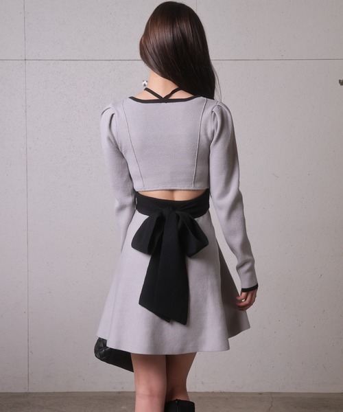 セール】バックリボンバイカラーフレアワンピース（ワンピース