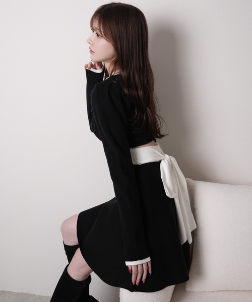 バックリボンバイカラーフレアワンピース（ワンピース）｜LIPSERVICE