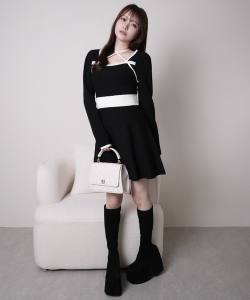 LIPSERVICE リップサービス バックリボンバイカラーフレアワンピース バックリボンバイカラーフレアワンピース（ワンピース）｜LIPSERVICE