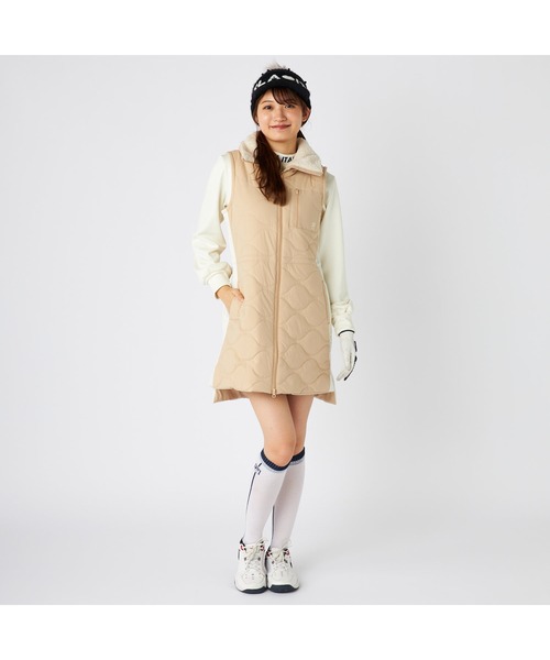 FILA GOLF(フィラゴルフ )の「FILA GOLF フィラゴルフ ゴルフウェア ワンポイント ロゴ ストレッチ 撥水 保温 中綿入り ボンディング ボア付き ワンピース(ワンピース・レディース・ベージュ/ブラック/オフホワイト・M/L/LL)」の7枚目の写真