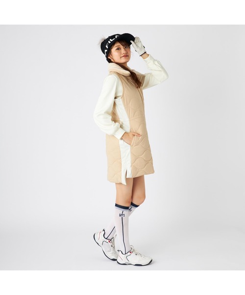 FILA GOLF(フィラゴルフ )の「FILA GOLF フィラゴルフ ゴルフウェア ワンポイント ロゴ ストレッチ 撥水 保温 中綿入り ボンディング ボア付き ワンピース(ワンピース・レディース・ベージュ/ブラック/オフホワイト・M/L/LL)」の11枚目の写真