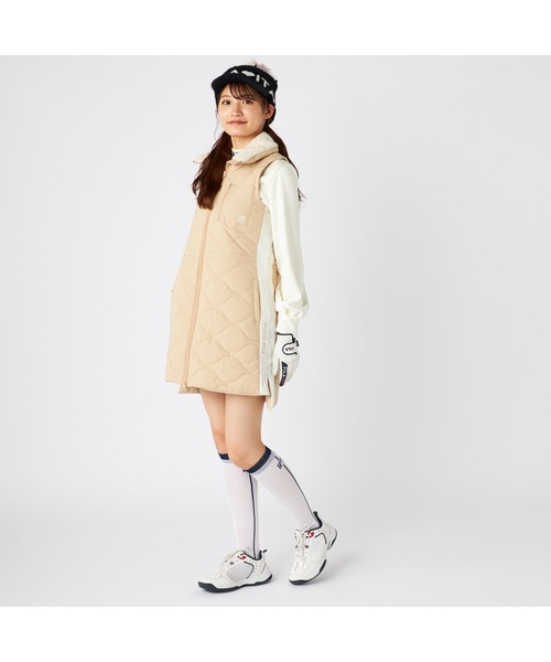 FILA GOLF(フィラゴルフ )の「FILA GOLF フィラゴルフ ゴルフウェア ワンポイント ロゴ ストレッチ 撥水 保温 中綿入り ボンディング ボア付き ワンピース(ワンピース・レディース・ベージュ/ブラック/オフホワイト・M/L/LL)」の12枚目の写真
