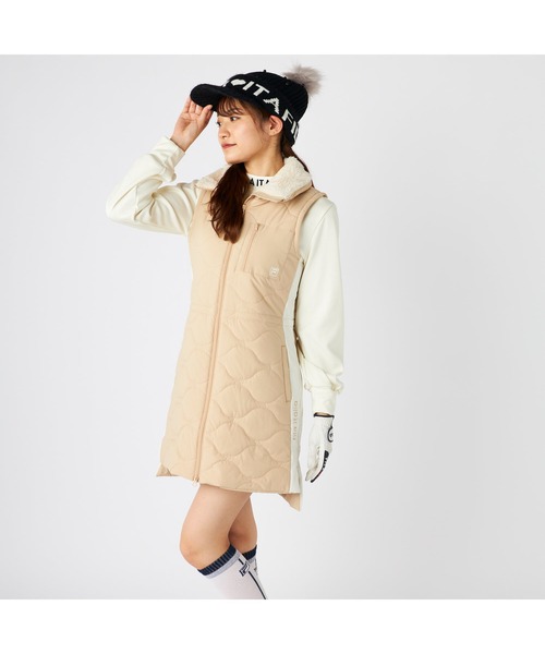 FILA GOLF(フィラゴルフ )の「FILA GOLF フィラゴルフ ゴルフウェア ワンポイント ロゴ ストレッチ 撥水 保温 中綿入り ボンディング ボア付き ワンピース(ワンピース・レディース・ベージュ/ブラック/オフホワイト・M/L/LL)」の13枚目の写真