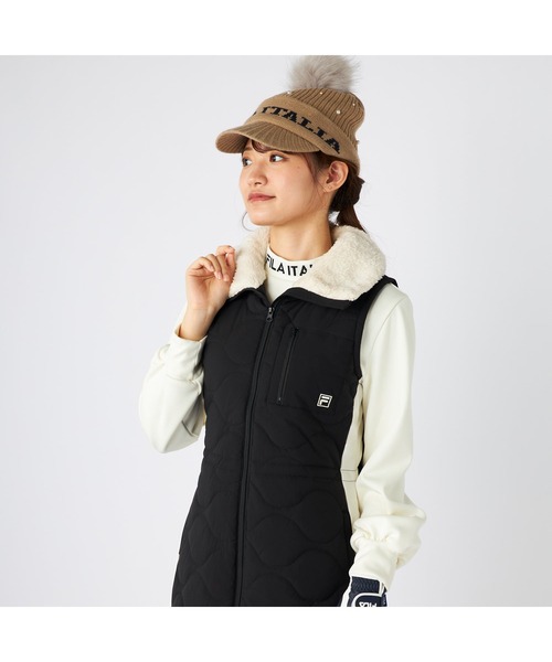 FILA GOLF(フィラゴルフ )の「FILA GOLF フィラゴルフ ゴルフウェア ワンポイント ロゴ ストレッチ 撥水 保温 中綿入り ボンディング ボア付き ワンピース(ワンピース・レディース・ベージュ/ブラック/オフホワイト・M/L/LL)」の22枚目の写真