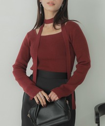 Elishe（エリシェ）の「タイ付き2WAYリブニットトップ（ニット/セーター）」