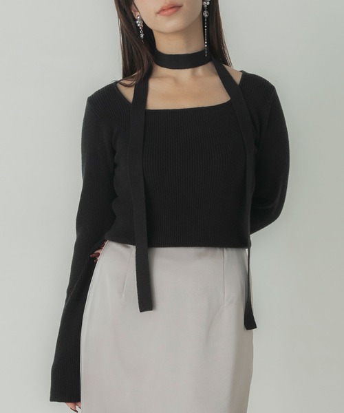 Elishe（エリシェ）の「タイ付き2WAYリブニットトップ（ニット/セーター・レディース・ブラック/アイボリー/レッド・FREE）」の10枚目の写真