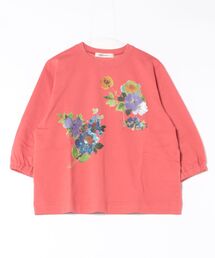 ブラーレッドフラワープリント裏毛プルオーバー