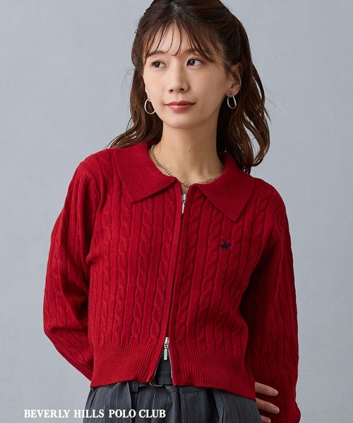 BEVERLY HILLS POLO CLUB(ビバリーヒルズポロクラブ)の「【BEVERLY HILLS POLO CLUB】ケーブル編みカーディガン(カーディガン/ボレロ・レディース・グリーン/ピンク/レッド/オフホワイト/ブラウン・FREE)」の5枚目の写真
