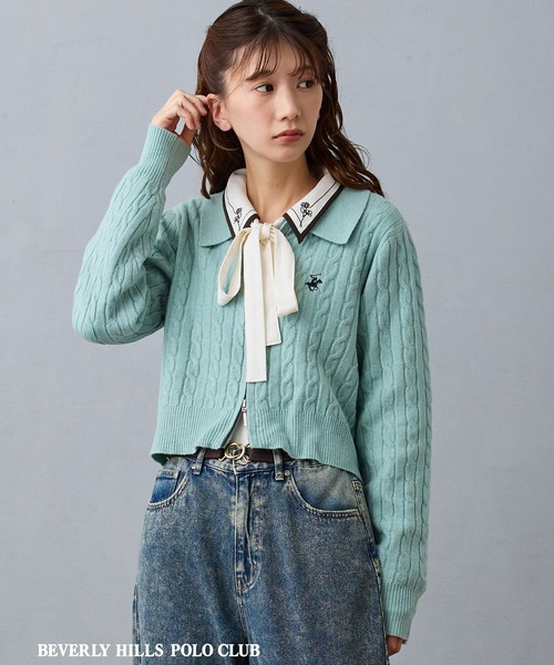 BEVERLY HILLS POLO CLUB(ビバリーヒルズポロクラブ)の「【BEVERLY HILLS POLO CLUB】ケーブル編みカーディガン(カーディガン/ボレロ・レディース・グリーン/ピンク/レッド/オフホワイト/ブラウン・FREE)」の3枚目の写真