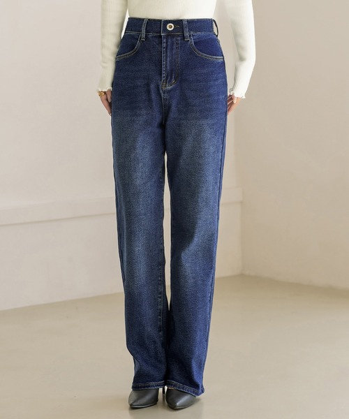 DAY CLOSET（デイ クローゼット）の「【大きいサイズ有/全周裏ゴム/2段階調整可】ウォッシュ加工ストレートデニムパンツ レディース（デニムパンツ・レディース・ブルー/ライトブルー/ブラック/インディゴブルー・2XL/XL/L/S/M）」の3枚目の写真